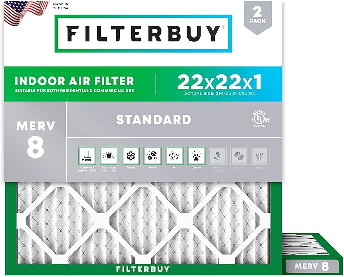Filterbuy 22x22x1 Air Filter MERV 8 Essential Dust & Allergy Defense, by Filterbuy