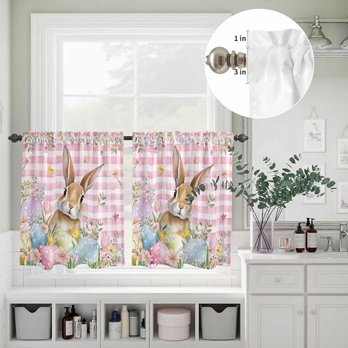 Kitchen Curtains Tiers and Valance Set of 3, Easter Light Filtering Window - Image 8