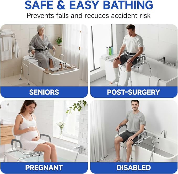 Sliding Shower Chair with Swivel Seat, Tub Transfer Bench for Elderly & Disabled, Adjustable Shower Chair with Arms & 350lb Capacity