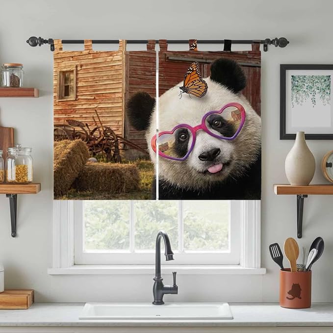 Farm Panda Kitchen Curtains 45 Inch Length, Short Cafe Window Curtains Tab Top - Image 3