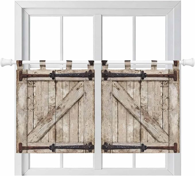 Farmhouse Wood Grain Kitchen Curtains 24 Inch Length, Small Window Curtains Tab by Unknown