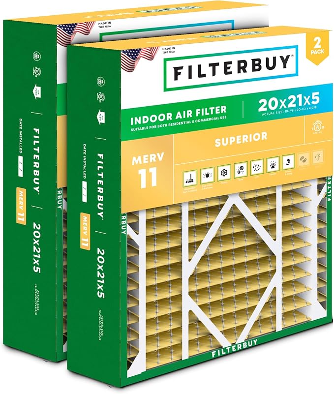 Filterbuy 20x21x5 Air Filter MERV 11 Superior Pet & Allergy Defense, by Filterbuy