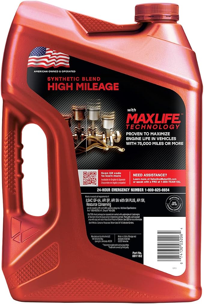 Valvoline Motor Oil, 5 QT | High Mileage | Synthetic Blend | MaxLife Technology - Image 2