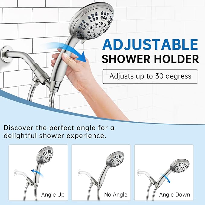 G-Promise Metal Shower Head Holder for Hand Held, Adjustable Bracket, Universal Shower Arm Mount, Brushed Nickel Finish