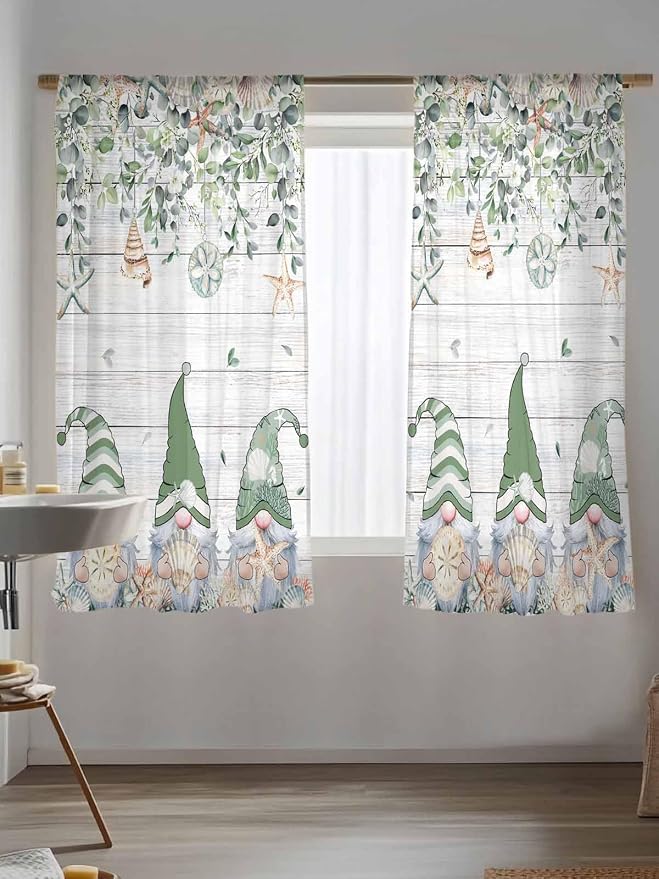 Sheer Curtains 63 Inch Length, Coastal Eucalyptus Leaf Semi Sheer Curtains - Image 5