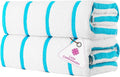 CASA COPENHAGEN Cabana Pool 2 Pieces Large Bath Sheet Set 70" x 35", 550 GSM, Designed in Denmark, Made of Soft Egyptian Cotton for Bathroom, Beach & Shower - White Teal Stripe