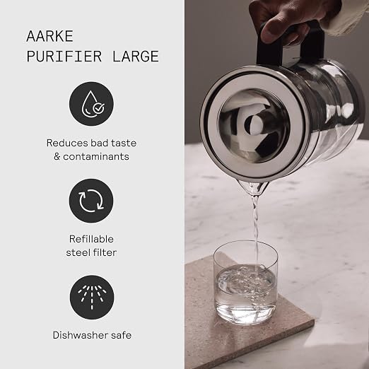 Aarke Purifier Large 1.66L Glass Pitcher Bundle w/Steel Filter, 3 Enriched + 1 - Image 5