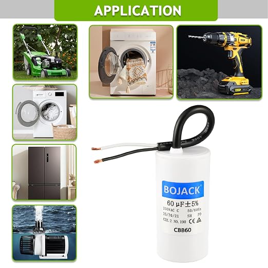BOJACK Run Capacitor 60 uF MFD 250V AC 60 MFD CBB60 2 Wire 50/60Hz Cylinder - Image 6