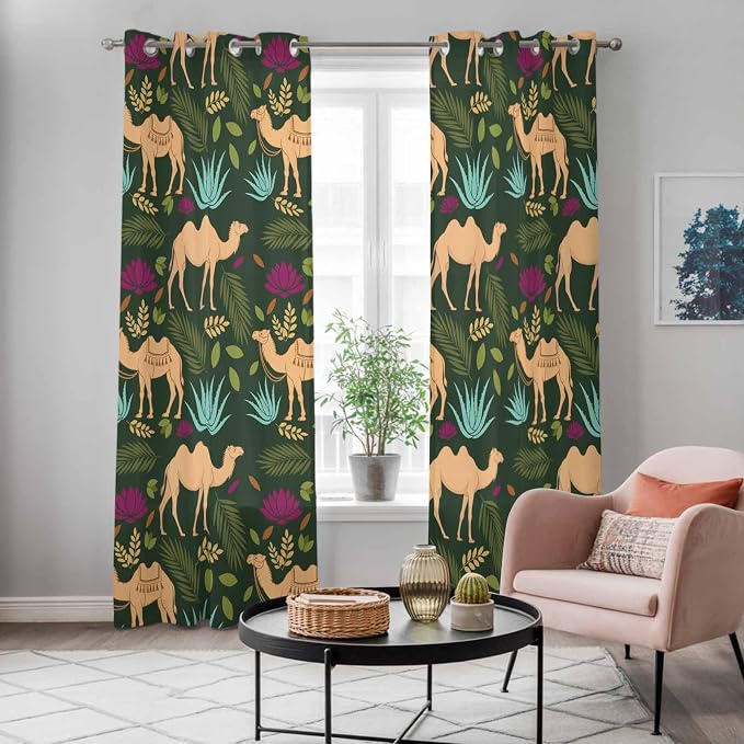 2 Panel Kitchen Cafe Curtains, Retro Desert Camel Sunlight Filtering Nature Air - Image 5