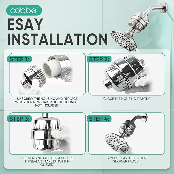 Cobbe HD HEAVY DUTY High Output Shower Filter – 99% REMOVAL Shower Head Filter for Hard Water, Heavy Metals, Chlorine and Harmful Substance, Improve your skin and hair, Brushed Nickel