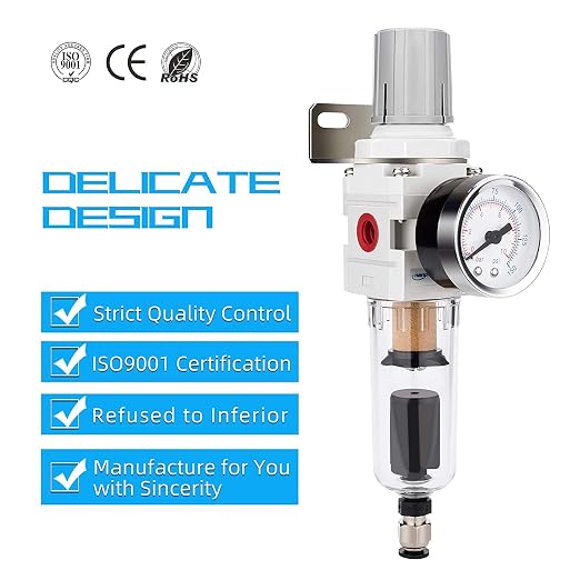 NANPU 1/4" NPT Compressed Air Filter Regulator Combo Piggyback, 5 Micron Brass - Image 6
