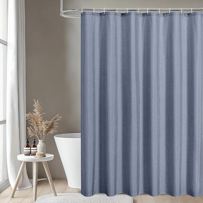 2-in-1 Waterproof Extra Long Fabric Shower Curtain or Liner,Linen Textured,96 Inch Breathable TPU & Washable Bathroom Shower Curtain Set with 12 Plastic Hooks,Modern,72"x96" Blue Gray