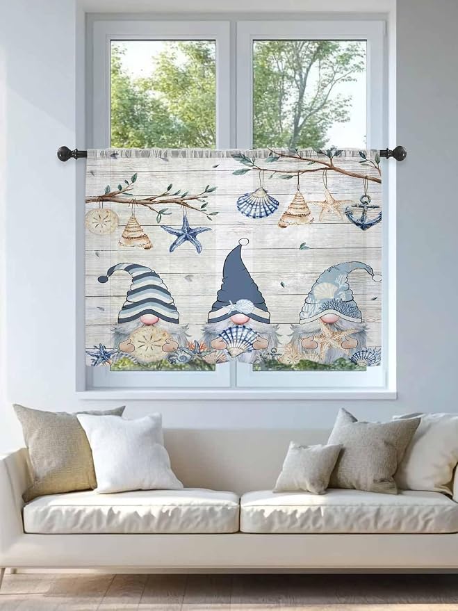 Sheer Curtains 45 Inch Length, Coastal Eucalyptus Semi Sheer Curtains Light - Image 4