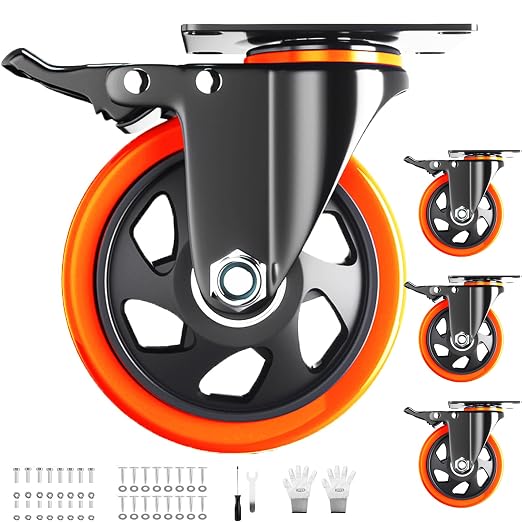 Casters Set of 4 Heavy Duty, 5 Inch Caster Wheels by WOZESEIK