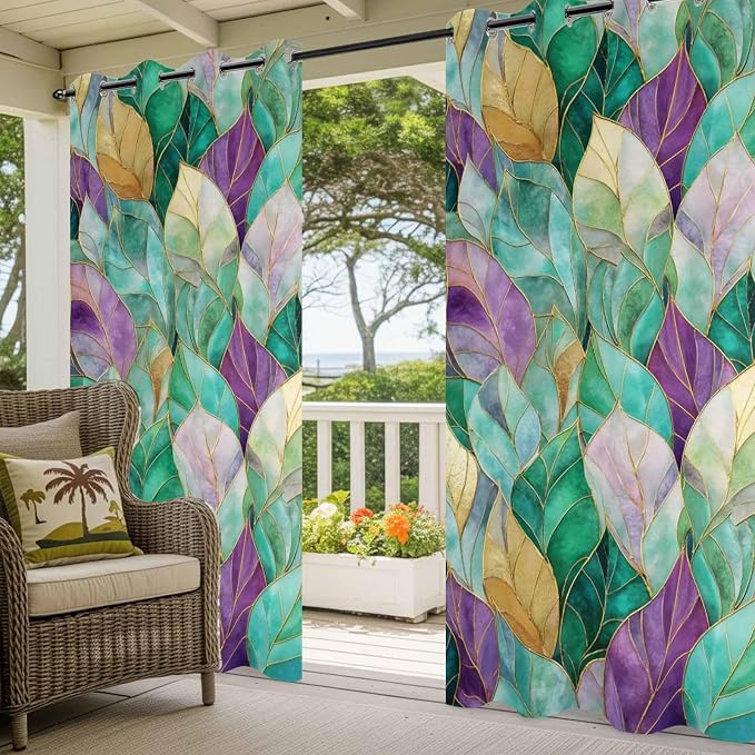 Leaves Outdoor Curtains for Patio Gorgeous Leaf Abstract Spring Waterproof - Image 5