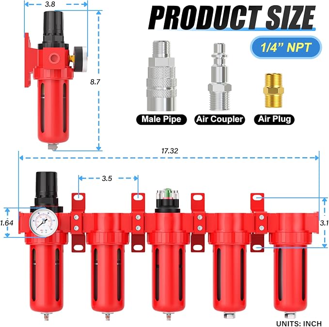 1/4" NPT Industrial Grade 5 Stage Aluminum Air Drying System, Double Coalescing - Image 2