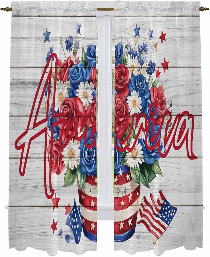 Independence Day Window Curtains 72 Inch Long 2 Panel Set, Rod Pocket Long - Image 2