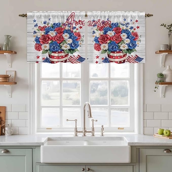 Independence Day Kitchen Tier Curtains 36 Inch Long 2 Panel Set, Rod Pocket - Image 3