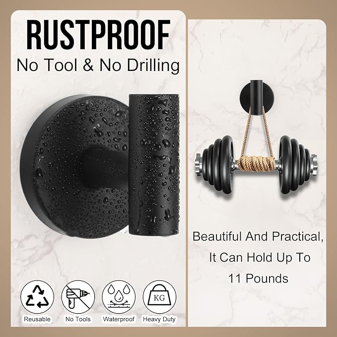 Suction Cup Hook for Shower, 16 Pack Wall Mount Towel Holder, Removable Towel Hook - Stainless Steel No Drill Hook for Bathroom Window Glass Door Wall Home Kitchen Matte Black