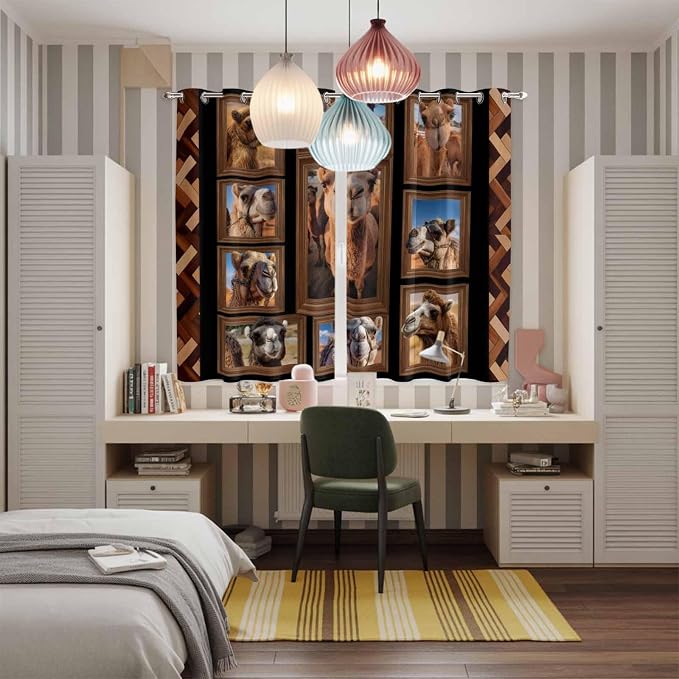 2 Panel Kitchen Cafe Curtains, Desert Camels Sunlight Filtering Nature Air - Image 5