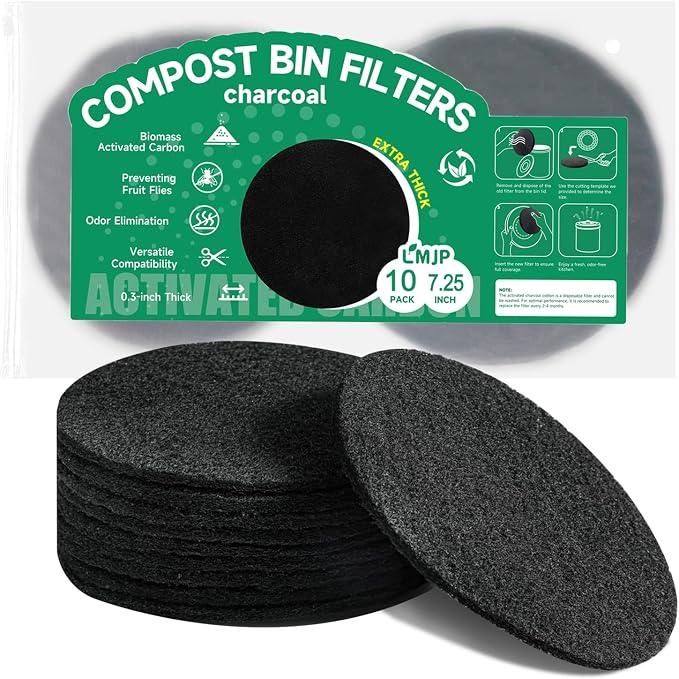 6.7 Inch Charcoal Filters for 10 Pack Kitchen Countertop Compost Bins by LMJP