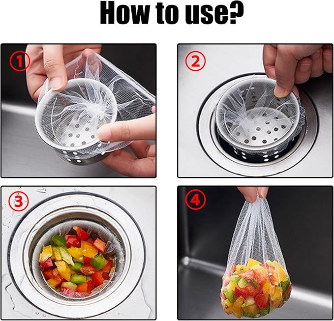Pine & Linen 200pcs Disposable Mesh Sink Strainers Bags and Storage Box - Image 4