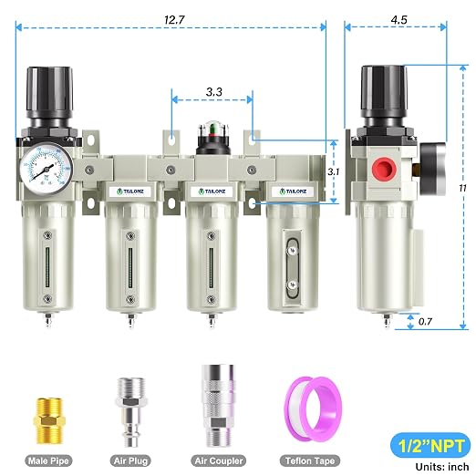 TAILONZ PNEUMATIC 0-240PSI 1/2 Inch NPT Industrial Grade 4 Stage Air Drying - Image 2