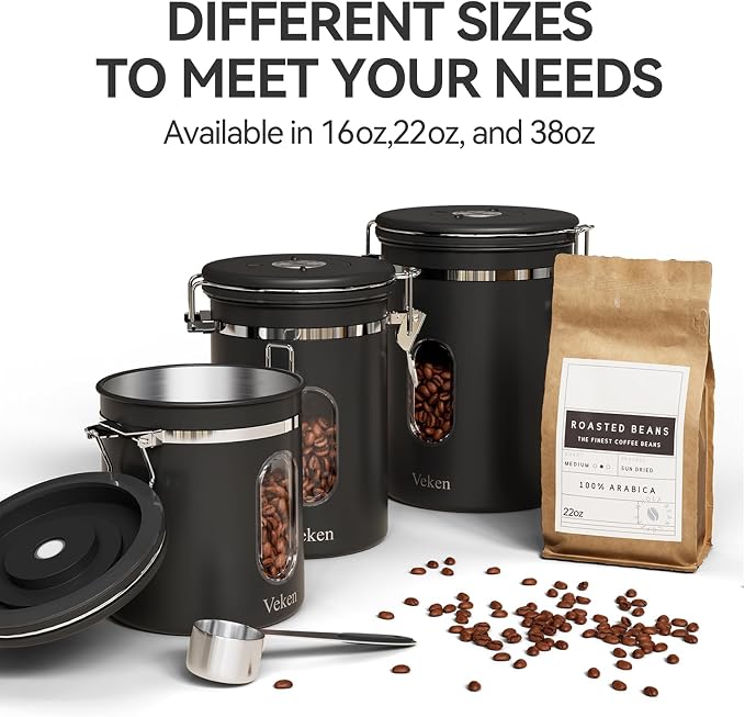 Veken Coffee Canister with Window, Airtight Stainless Steel Pantry Container - Image 7