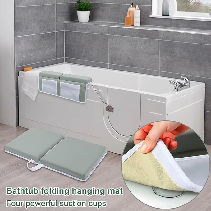 Upgrade Bath Kneeler and Elbow Rest Pad Set - Bath Support for Knees and Elbows - Bath Kneeler Pad with Memory Foam and Bath Organizer - Ideal Bath Kneeling Pad for Bathing