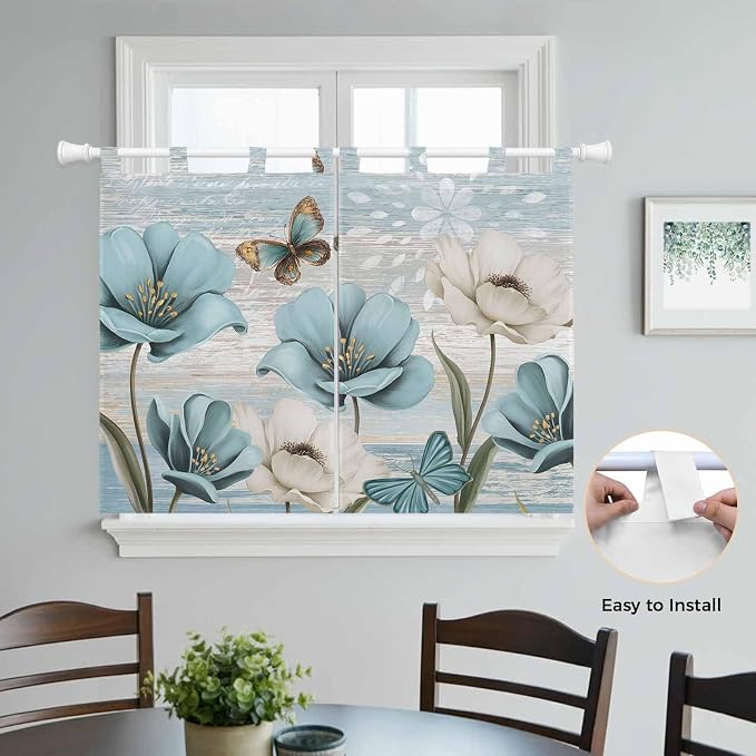 Spring Floral Kitchen Curtains 45 Inch Length, Short Cafe Window Curtains Tab - Image 4