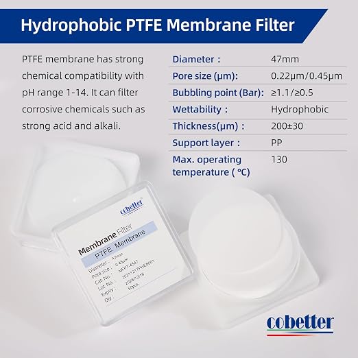 100 Pieces/Pack PTFE Membrane Filters Lab Disc Hydrophobic Filter 47mm Diameter - Image 2