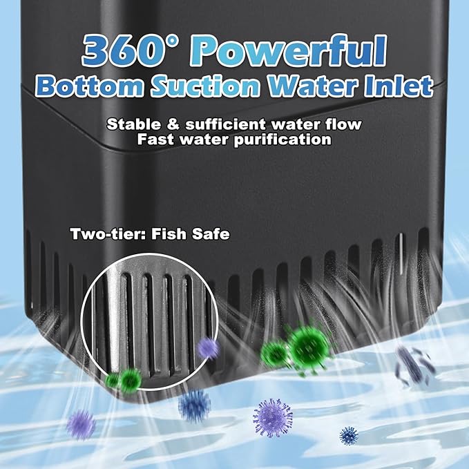222GPH 10W Turtle Tank Filter Aquarium Filter Power Adjustable 10-40 Gal. Small - Image 6