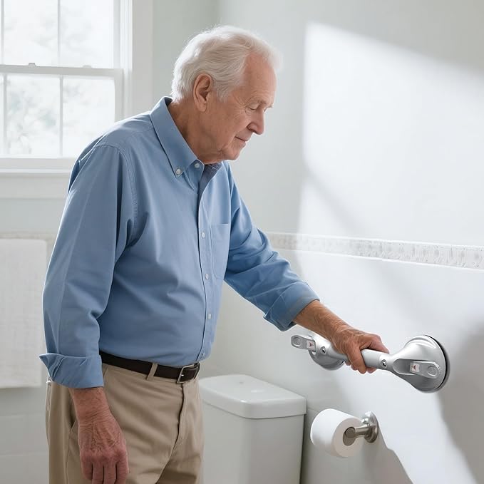DAILYLIFE Grab Bars for Bathtubs and Showers, 17 inch Shower Handles for Elderly Suction, 300lbs Safety Shower Grab bar for Seniors and Elderly, White(1 Pack)