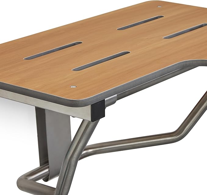 Seachrome 28" x 22.5” Teak Reversible Folding Transfer Tub/Shower Seat, ADA Compliant