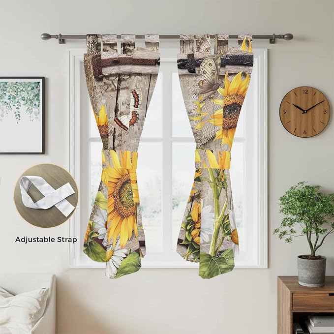 Farmhouse Sunflowers Bathroom Curtains 63 Inch Length, Window Curtains Tab Top - Image 5