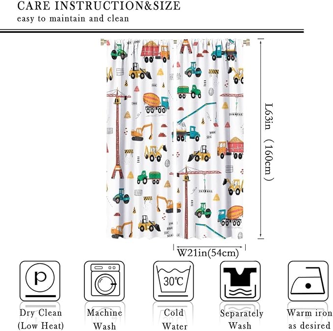 Construction Window Curtains, Kids Cartoon Construction Machines Building Hand - Image 4