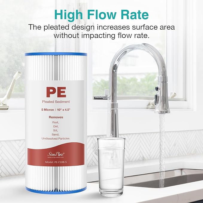 SimPure 10"x4.5" Pleated Sediment Water Filter, 5 Micron Whole House Water - Image 4