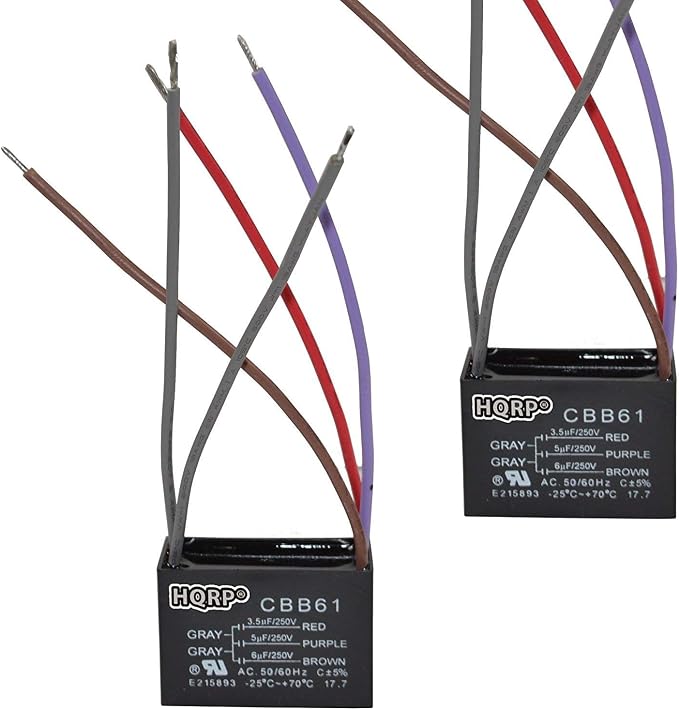 HQRP 2-Pack Ceiling Fan Capacitor CBB61 3.5uf+5uf+6uf 5-Wire UL Listed by HQRP