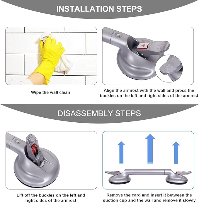 19inch Shower Suction Grab Bar, Portable Shower Handle Bar Suction Grip Bar Bathtub Handle with Strong Hold Suction Cup Fitting and Rapid Release for Bathroom(Max Capacity 300lb