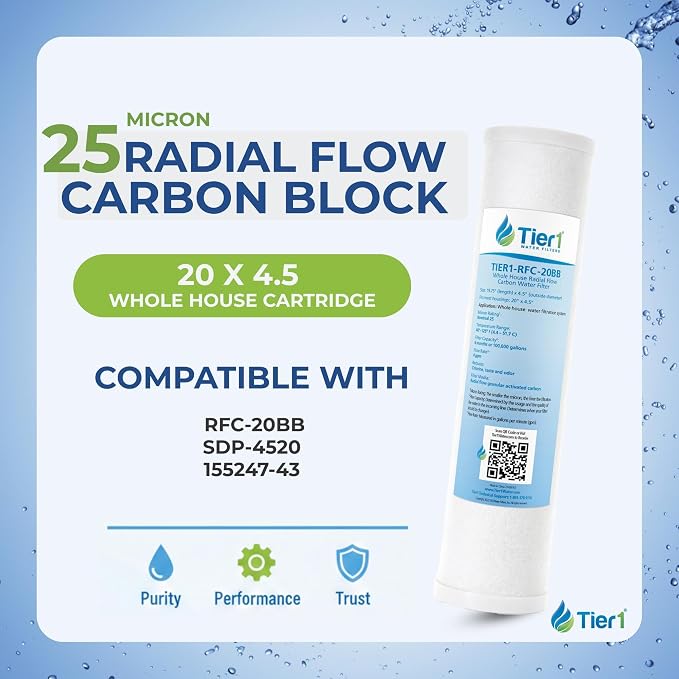 Tier1 25 Micron 20 x 4.5 Water Filter | Whole House Radial Flow Carbon - Image 2