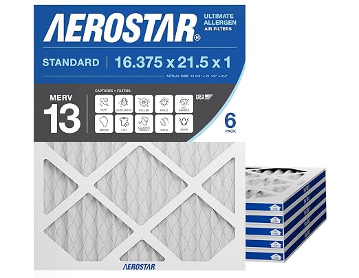 Aerostar 16.375x21.5x1 MERV 13 Air Filter, 6 Ct, ACTUAL SIZE, Air Conditioning by AirFiltersDelivered