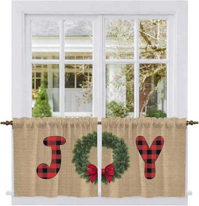 Red Green Christmas Kitchen Tier Curtains 24 Inch Long 2 Panel Set, Rod Pocket - Image 2