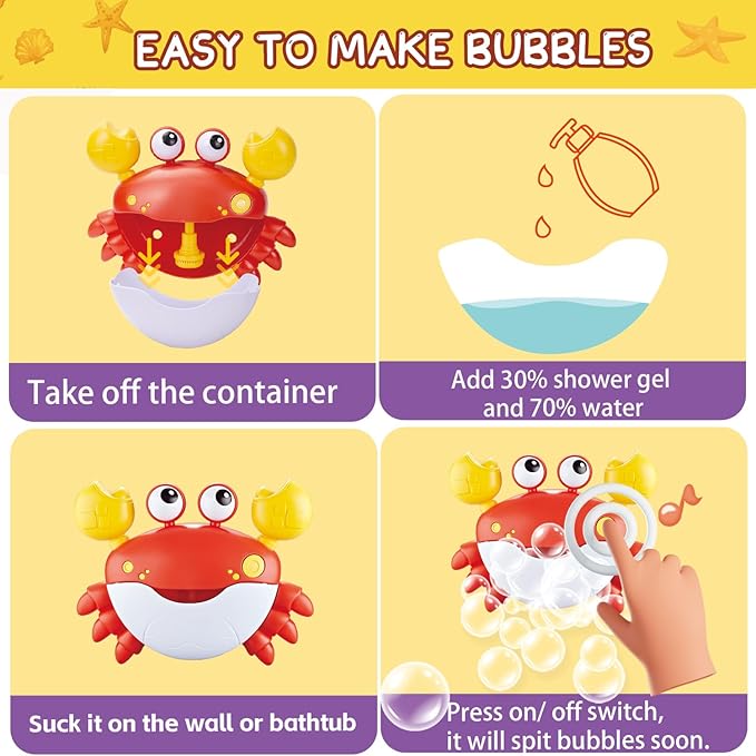 Baby Bath Toys for Toddlers, Crab Bath Bubble Maker with 12 Songs, 3 Pack Wind-up Pool Toys for Kid, Bathtub Toys As Birthday Gift for Boys Girls