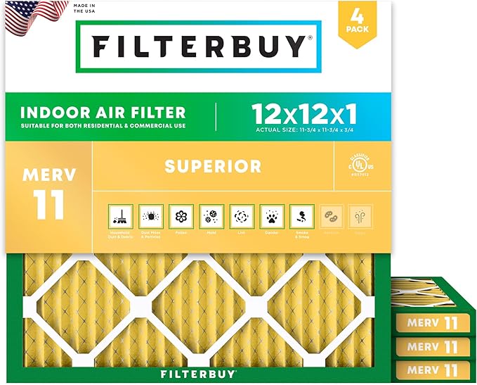 Filterbuy 12x12x1 Air Filter MERV 11 Superior Pet & Allergy Defense, by Filterbuy