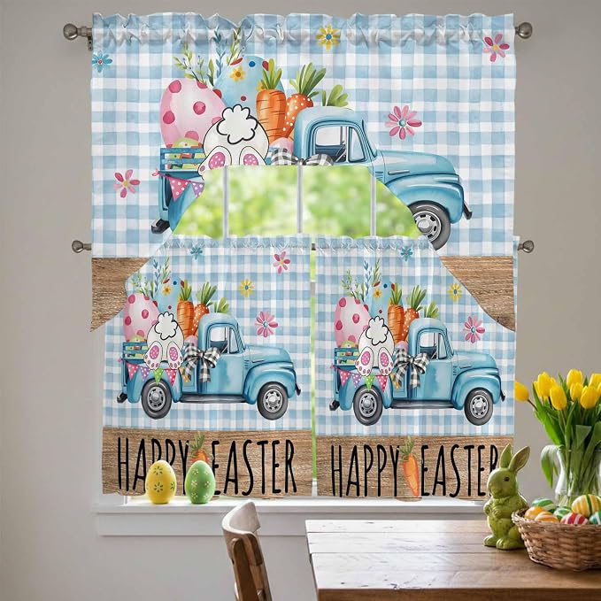 Swag Valance Curtains, Easter Truck - Image 2