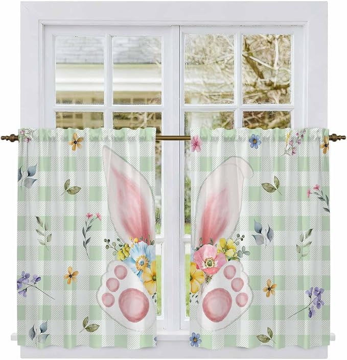 Easter Kitchen Curtains 45 Inch Long 2 Panel Set, Rod Pocket Window Treatment - Image 2