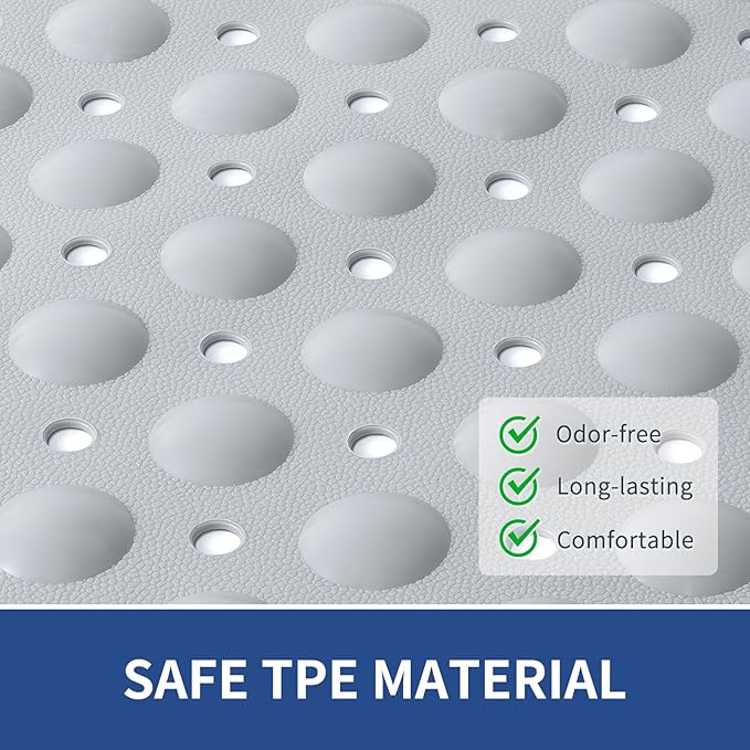 OTHWAY Non Slip Bathtub Mat, 31"x 19" TPE Bath Mat for Tub with Drain Holes and Suction Cups, Anti-Slip Mats for Kids Baby Elderly Bathroom (Light Grey)