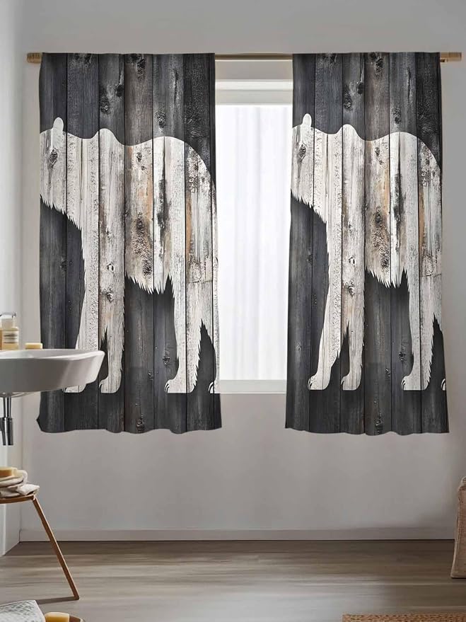 Sheer Curtains 63 Inch Length, Farmhouse Country Vintage Wood Grain Privacy - Image 5