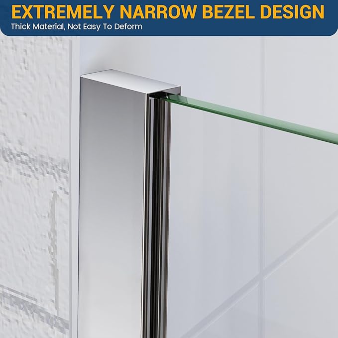 Bathtub Shower Glass Panel, 34" W X 58" H Tub Shower Door Fixed Glass Doors in Silver with 1/4"(6mm) Clear Tempered Door, Simple Shower Door Panel Easy to Install for Bathroom