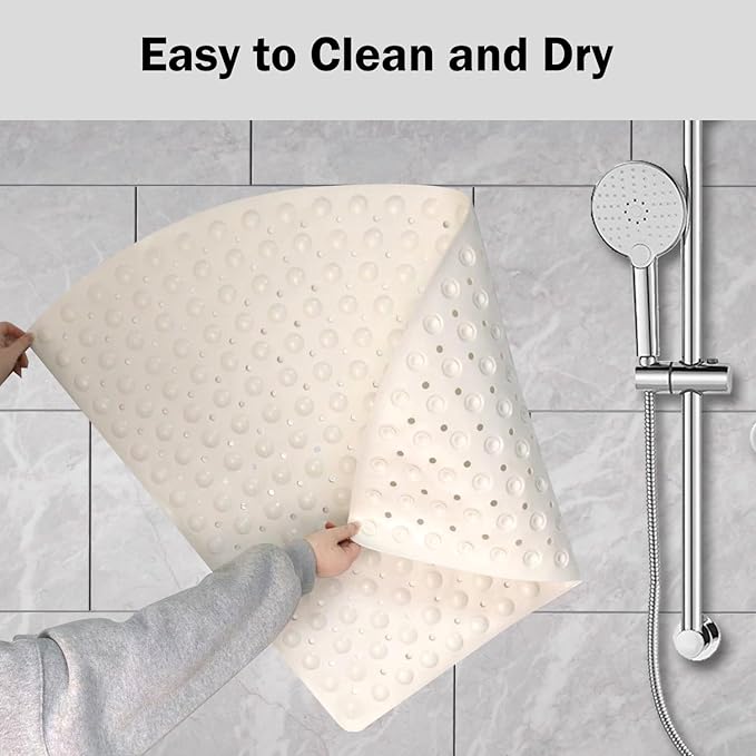 Mrcrypos Corner Shower Mats 31 x 31 Inches Bath Mat with Suction Cups and Drain Holes, Quick Dry Anti Slip Bathmat Machine Washable Shower Stall Mats for Bathroom, White